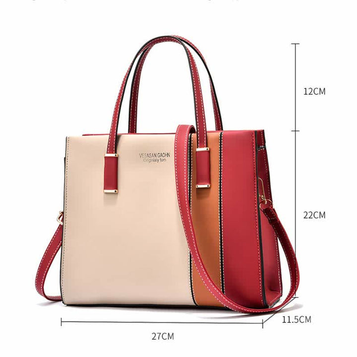 Damen Handtasche aus Leder mit Henkel, modisch, mit Farbblock-Muster, Umhängetasche