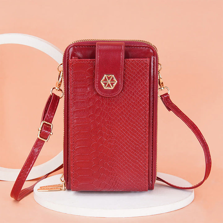 Solide Schlangenhaut-Grain-Telefontasche für Frauen Elegante Crossbody-Geldbörse