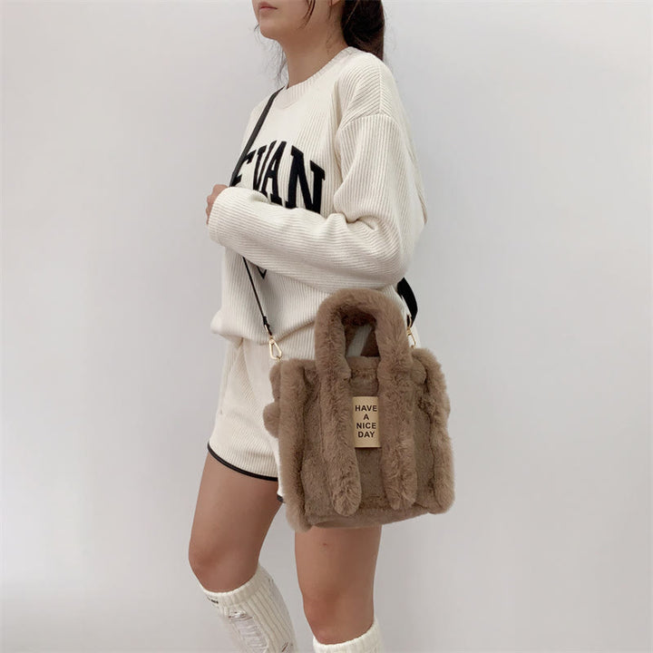 Umhängetasche für Damen, einfarbig, Kunstfell, große Handtasche