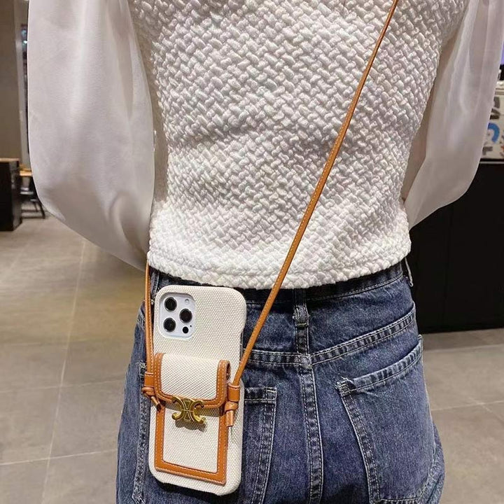Vintage iPhone Kartenhalter Hülle Handytasche mit Umhängeband