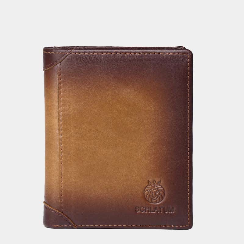 Bifold-Geldbörse aus Leder für Herren mit 2 Ausweisfenstern, Diebstahlschutz, RFID-Blockierung