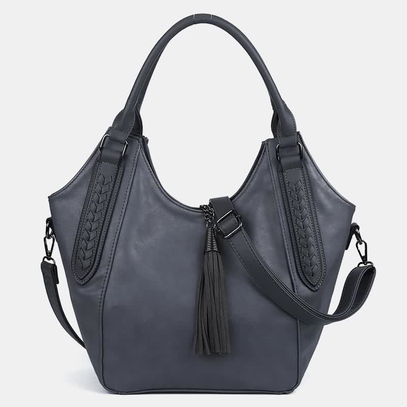 Hobo Bag für Damen mit Quaste, Damenhandtasche aus Leder, Umhängetasche
