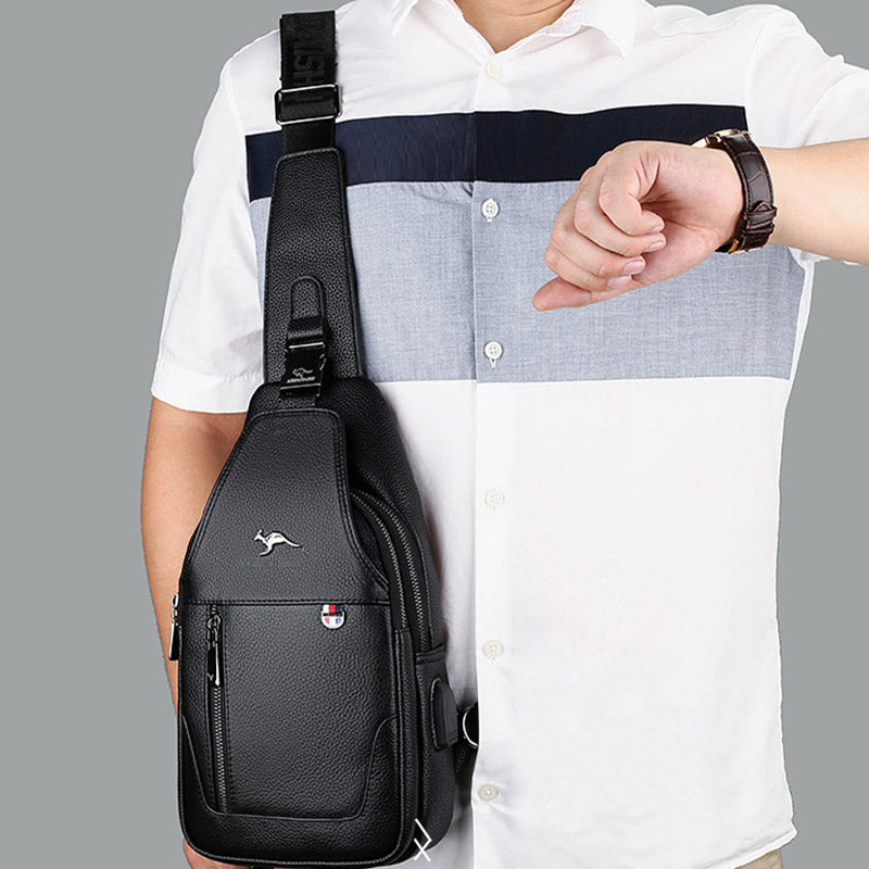 Sling Pack-Umhängetasche für Herren aus echtem Leder mit USB-Ladeanschluss