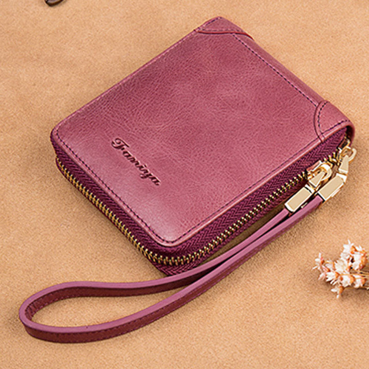 Kompakte Handtasche mit Rundum-Reißverschluss für Damen, geräumige Handtasche aus echtem Leder