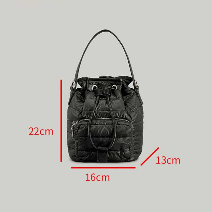 Puffer-Beuteltasche mit Kordelzug für Damen, Daunen-Umhängetasche, gesteppte Umhängetasche