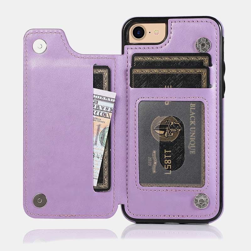 Handyhülle aus Leder mit Brieftaschenformat und Kartenhalter, Sichtfenster, kompatibel mit iPhone und Samsung