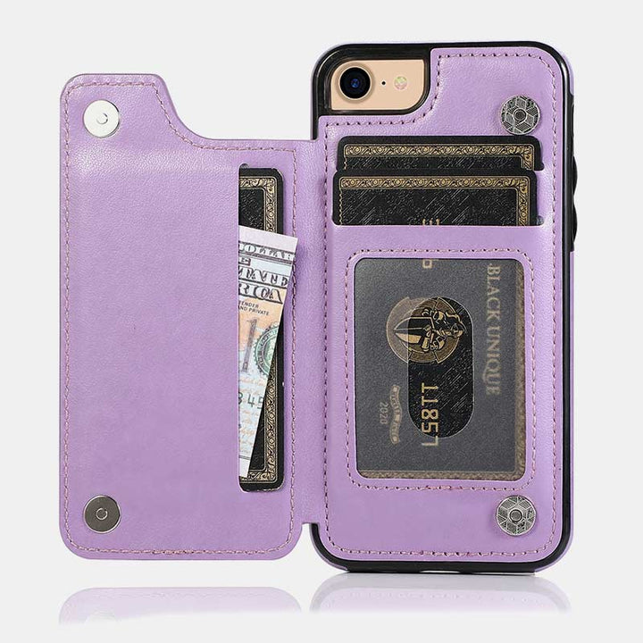 Handyhülle aus Leder mit Brieftaschenformat und Kartenhalter, Sichtfenster, kompatibel mit iPhone und Samsung