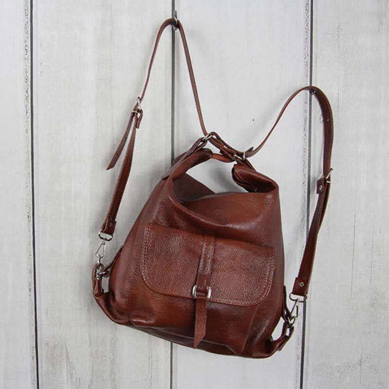 2-in-1-Leder-Tragerucksack, Umhängetasche, Retro-Reise-Tagesrucksack