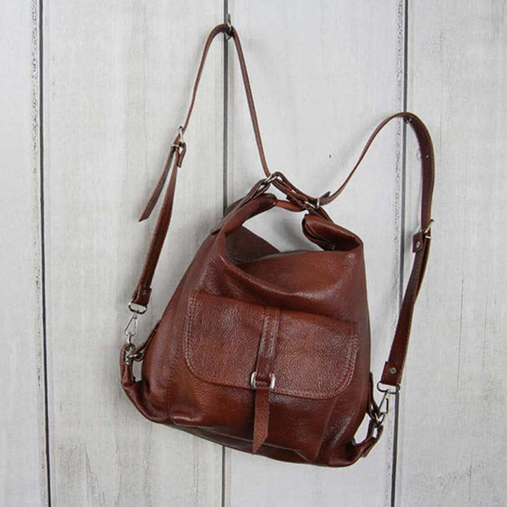 2-in-1-Leder-Tragerucksack, Umhängetasche, Retro-Reise-Tagesrucksack