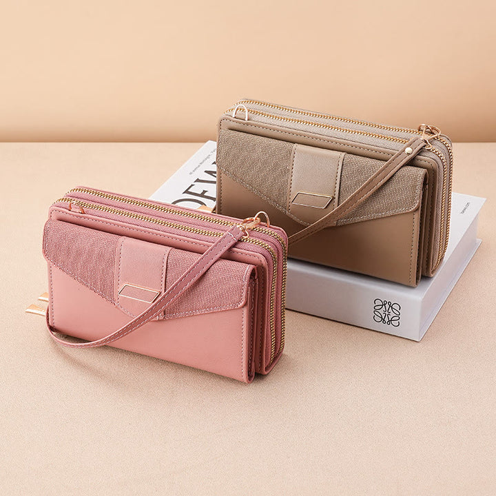 Handytasche für Damen, PU-Leder, Umhängetasche mit mehreren Fächern und Reißverschluss