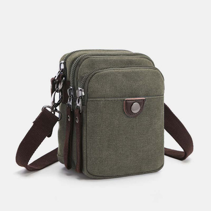 Umhängetasche aus Canvas für Herren mit mehreren Taschen und verstellbarem Schultergurt