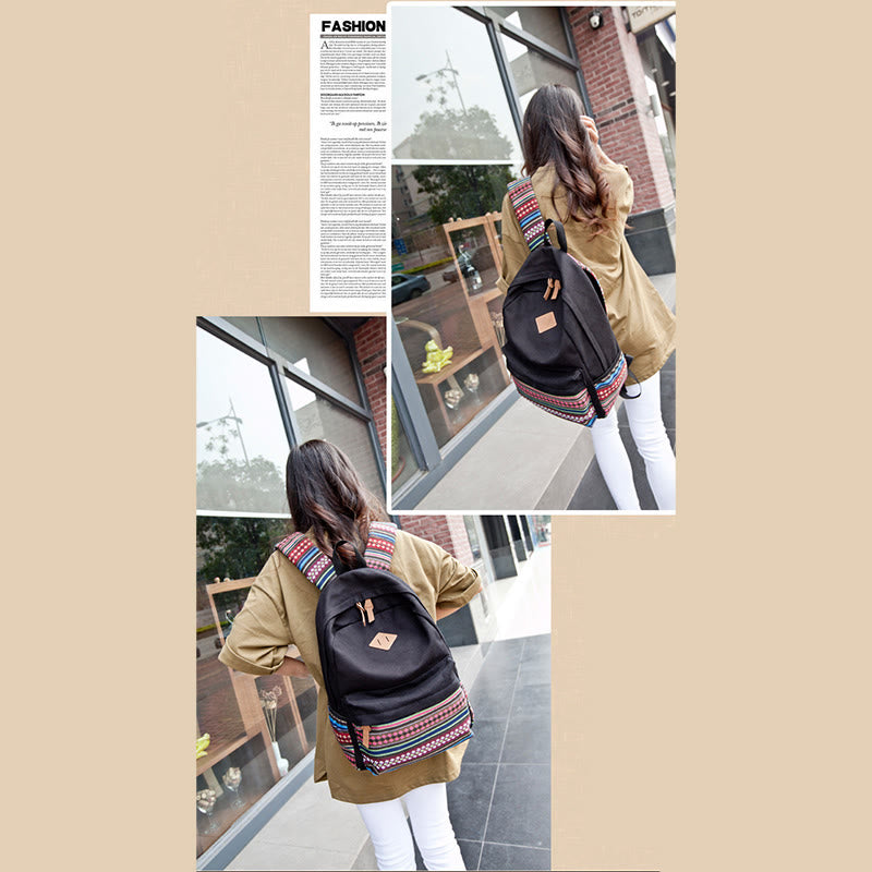 Rucksack für Frauen Bunter Streifen Benutzerdefinierter Canvas Student Sport Daypack
