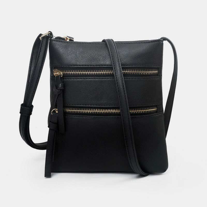 Multifunktionale Umhängetasche mit dreifachem Reißverschluss und trendigem Design aus Leder