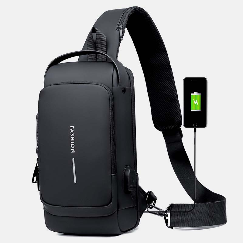 Diebstahlsichere, wasserdichte, lässige Schultertasche mit großem Fassungsvermögen, USB-Ladeanschluss und Reflektorstreifen