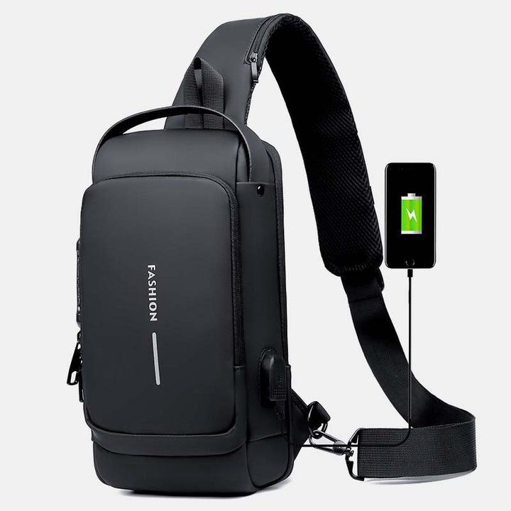 Diebstahlsichere, wasserdichte, lässige Schultertasche mit großem Fassungsvermögen, USB-Ladeanschluss und Reflektorstreifen