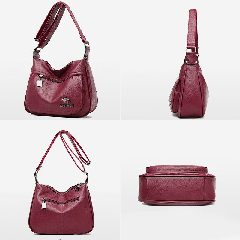 Umhängetasche mit zwei Fächern für Damen, weiches Leder, Damen-Umhängetasche