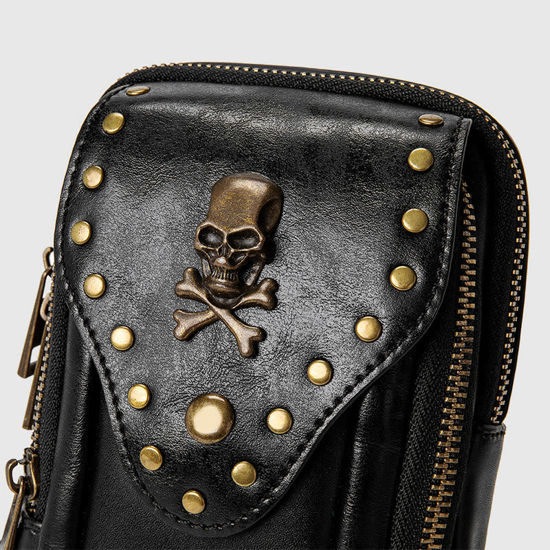 Handytasche für Damen, schwarze, tragbare Reisetasche im Punk-Stil
