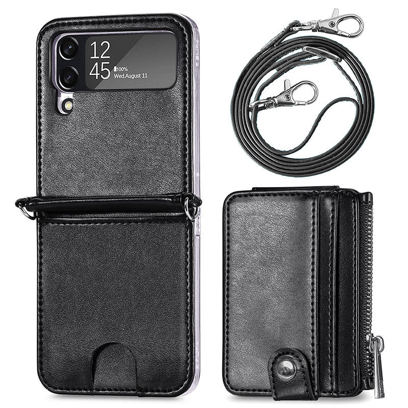 Handyhülle für Z Flip3, PU-Leder, Umhängetasche, faltbare Brieftasche