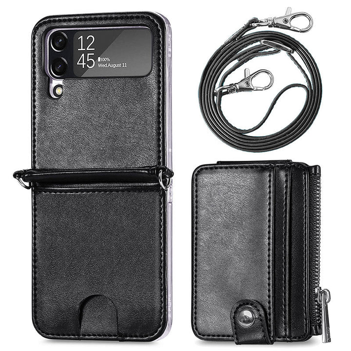 Handyhülle für Z Flip3, PU-Leder, Umhängetasche, faltbare Brieftasche