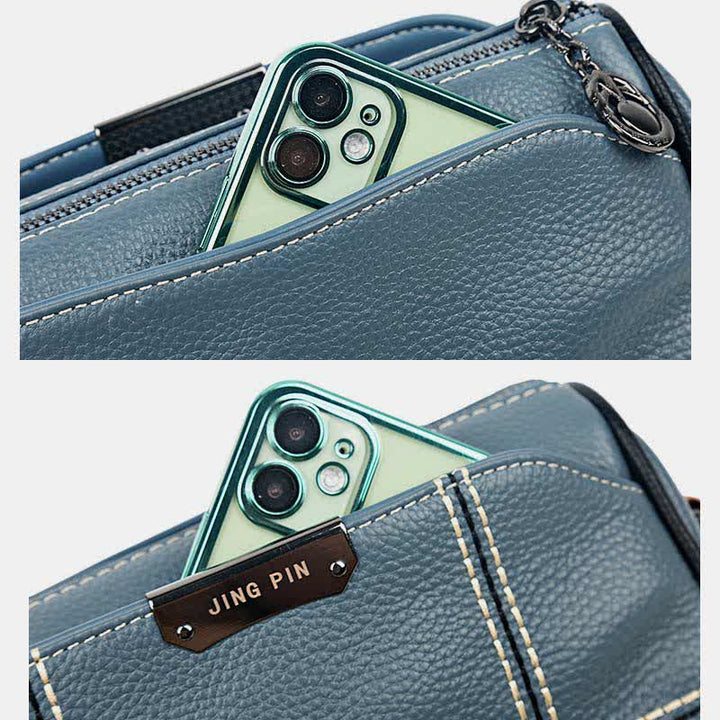 Kleine Umhängetasche aus echtem Leder mit drei Fächern, Schultertasche für Damen