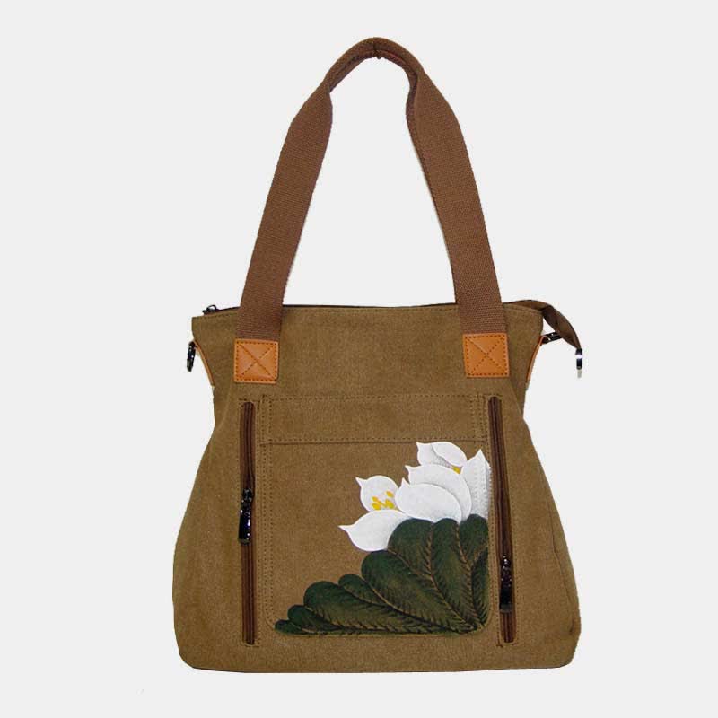 Handtasche aus Canvas mit Blumendruck für Damen, Henkeltasche oben, Umhängetasche