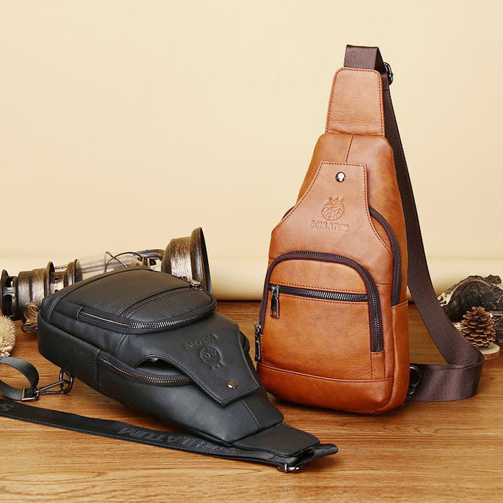 Schultertasche aus echtem Leder, Umhängetasche, Rucksack für Herren, zum Wandern, Reisen, Tagesrucksack