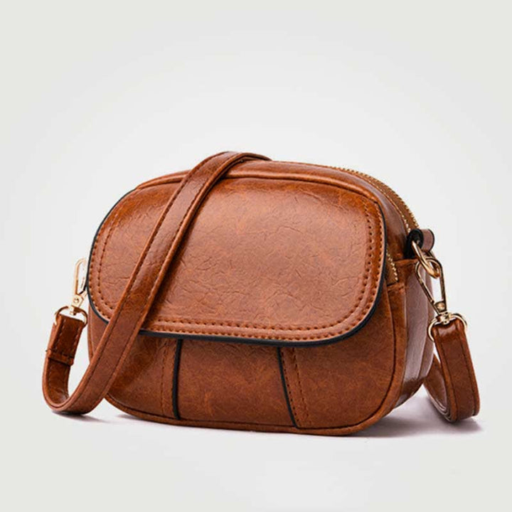 Kleine Umhängetasche aus Leder mit dreifachem Reißverschluss, Schultertasche für Damen