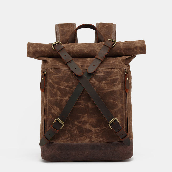 Unisex Leder Canvas gewachster Rucksack Reiserucksack wasserdichte Laptoptasche