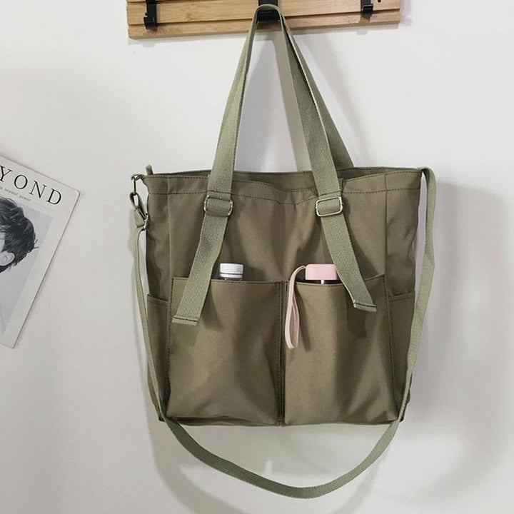 Große Tragetasche aus Canvas mit mehreren Taschen, funktionale Umhängetasche