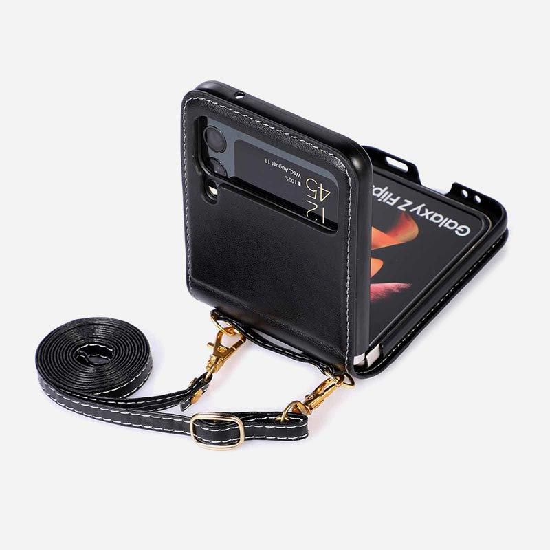 Samsung Galaxy Z Flip 3 Handyhülle, einfarbige Crossbody-Handytasche mit Kartenfach