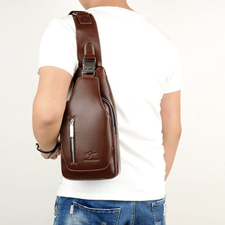 Diebstahlsichere Vintage-Schultertasche für Herren mit USB-Ladeanschluss
