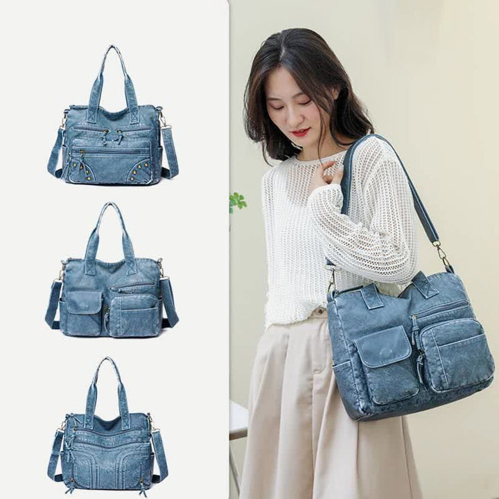 Denim Farbe Tote Handtaschen Große Kapazität Kunstleder Schulter Geldbörse