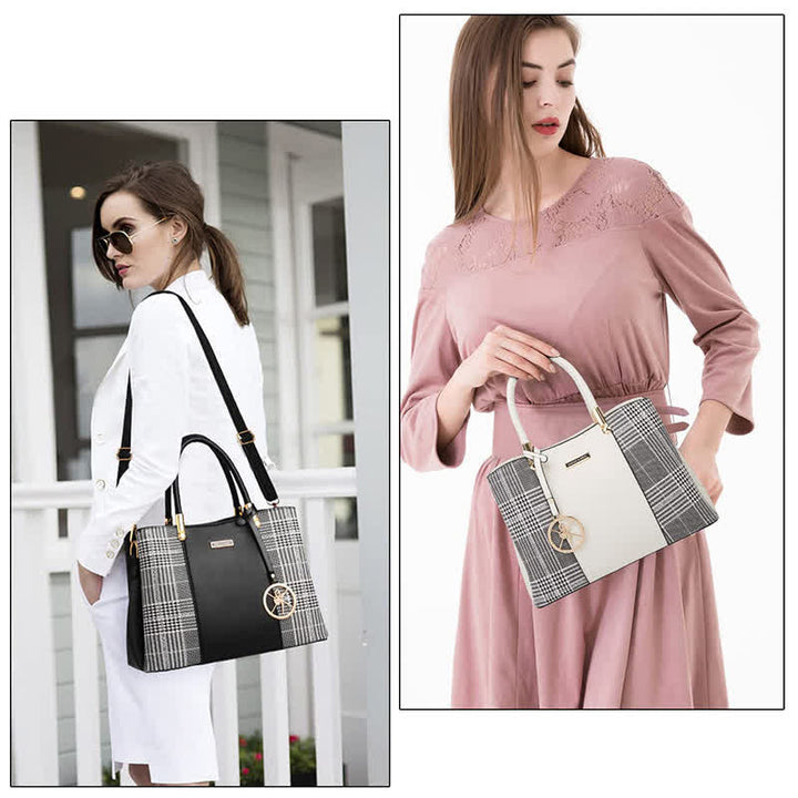 Umhängetasche mit drei Fächern, Schultertasche, Handtasche für Damen