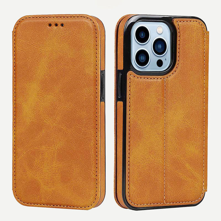Handyhülle für iPhone 14 Clamshell Lederhülle mit Kartenfächern