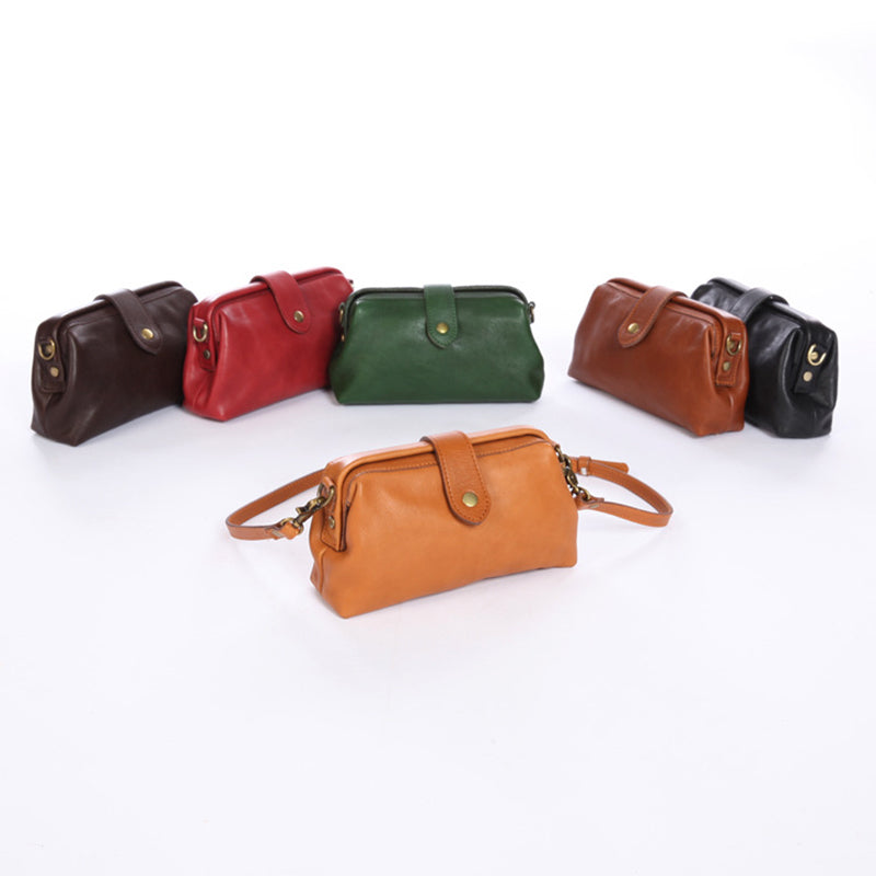 Retro-Handtasche aus echtem Leder mit einzigartiger Öffnung