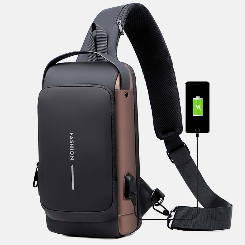 Diebstahlsichere, wasserdichte, lässige Schultertasche mit großem Fassungsvermögen, USB-Ladeanschluss und Reflektorstreifen