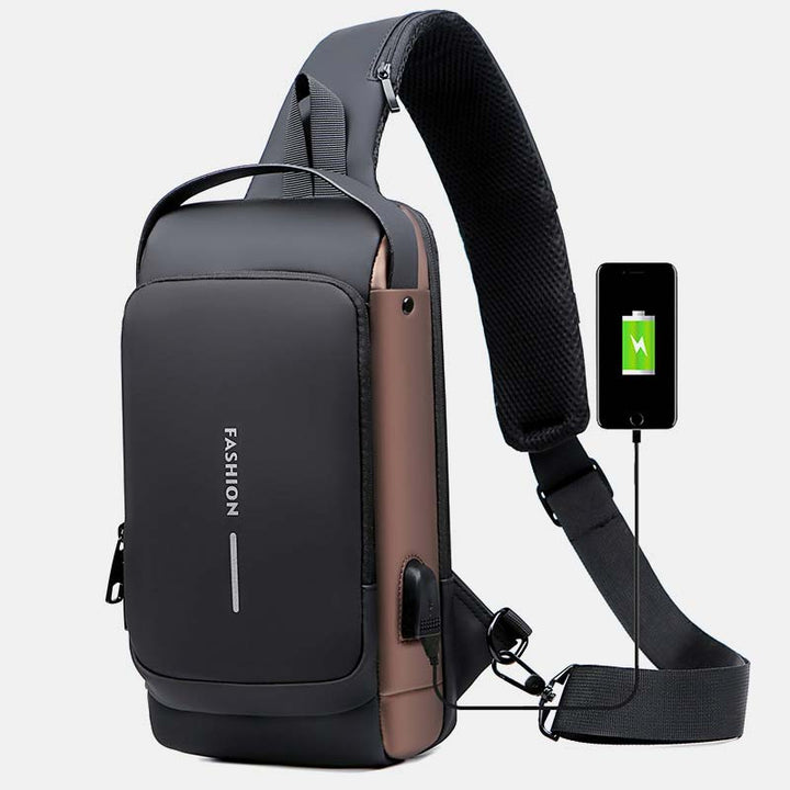 Diebstahlsichere, wasserdichte, lässige Schultertasche mit großem Fassungsvermögen, USB-Ladeanschluss und Reflektorstreifen