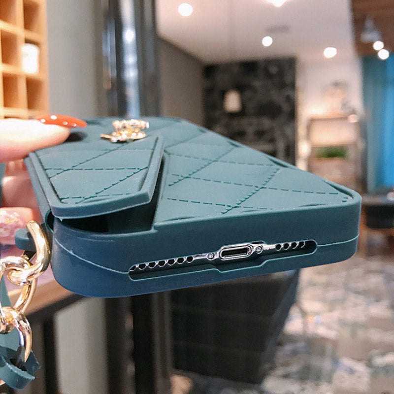 Handtaschenhülle mit Kartenhalter für iPhone, Silikon, stoßfeste Luxus-Telefontasche