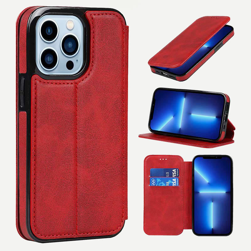 Handyhülle für iPhone 14 Clamshell Lederhülle mit Kartenfächern