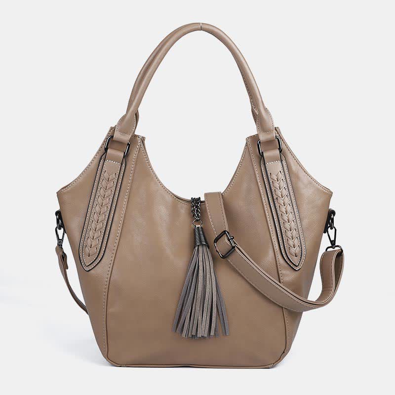 Hobo Bag für Damen mit Quaste, Damenhandtasche aus Leder, Umhängetasche