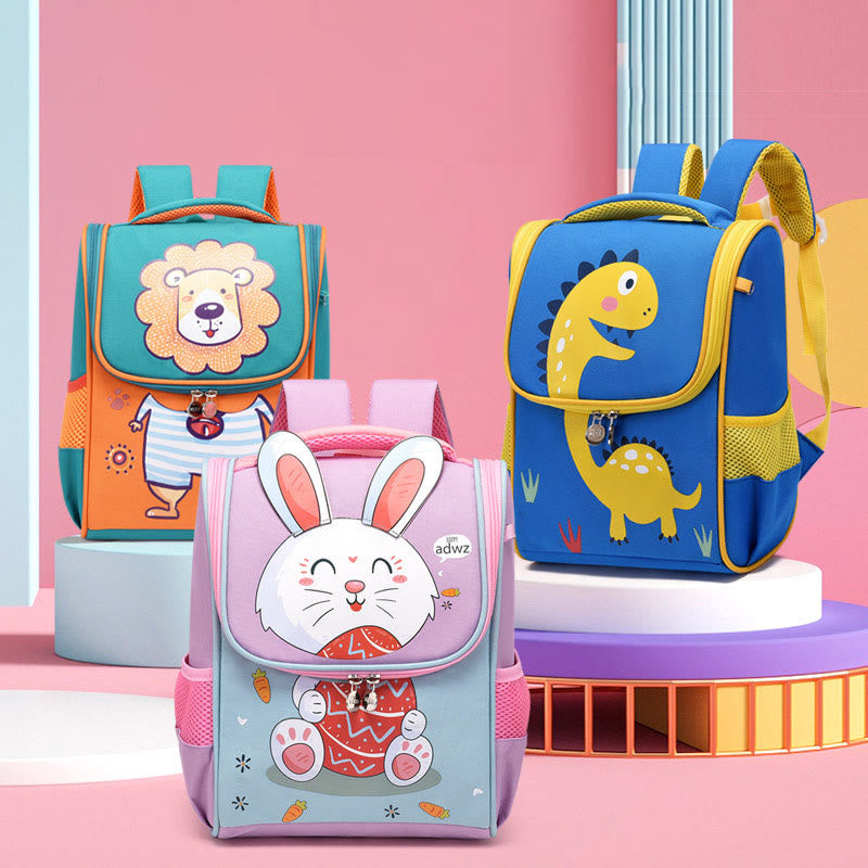 Cartoon-Rucksack für Kinder mit Tierdruck, Wirbelsäulenschutz, Schultasche