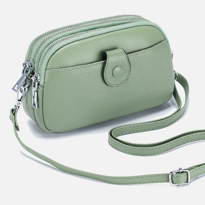 Schultertasche aus echtem Leder mit drei Reißverschlüssen, lässige Umhängetasche für Damen