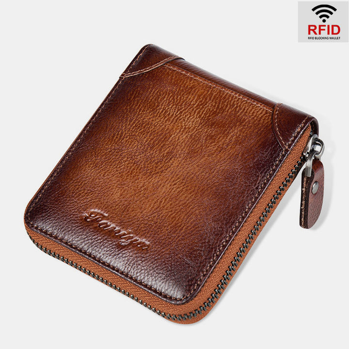 RFID-Diebstahlschutz Vintage-Geldbörse aus echtem Leder mit Reißverschluss