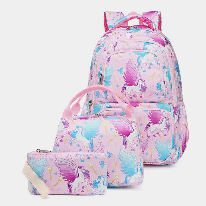 Einhorn-Schulranzen-Set für Mädchen, Rucksack, Büchertasche, Lunchtasche, Federmäppchen