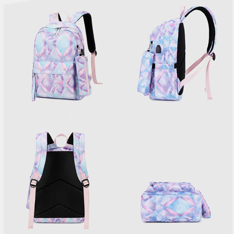 Schulrucksack Daypack Süßes 3-teiliges Schulranzen-Set mit USB-Ladeanschluss