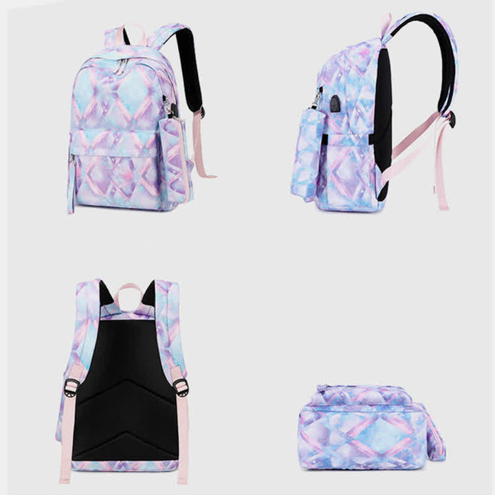 Schulrucksack Daypack Süßes 3-teiliges Schulranzen-Set mit USB-Ladeanschluss