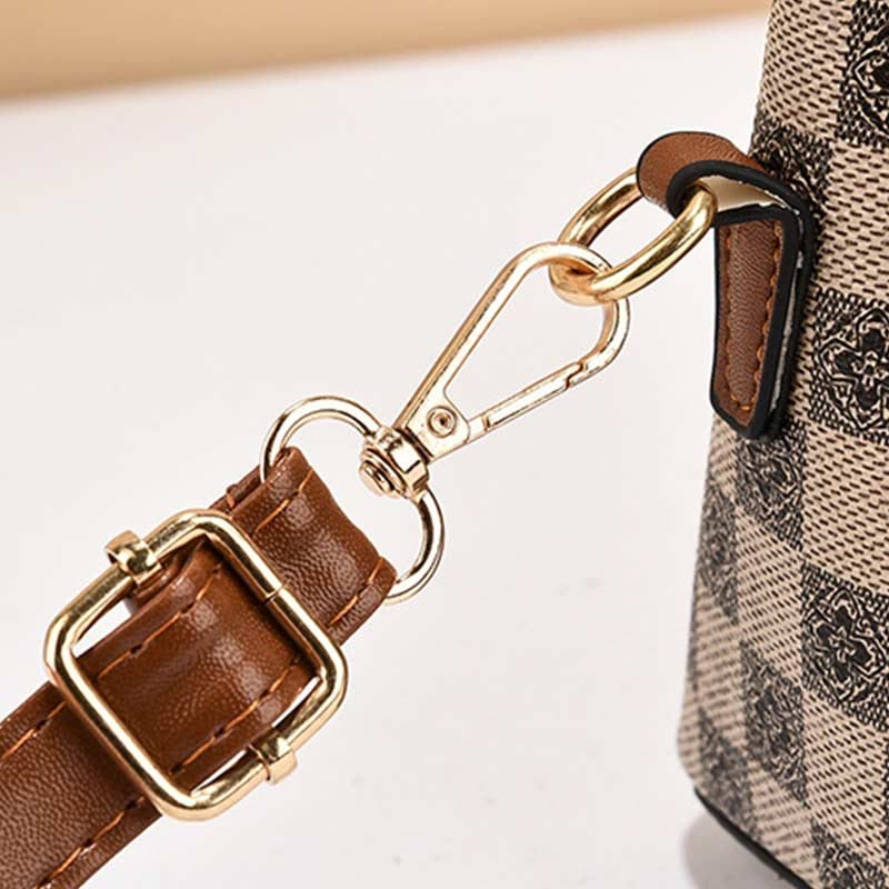 Dreifach karierte Satchel Damen Leder schicke Umhängetasche