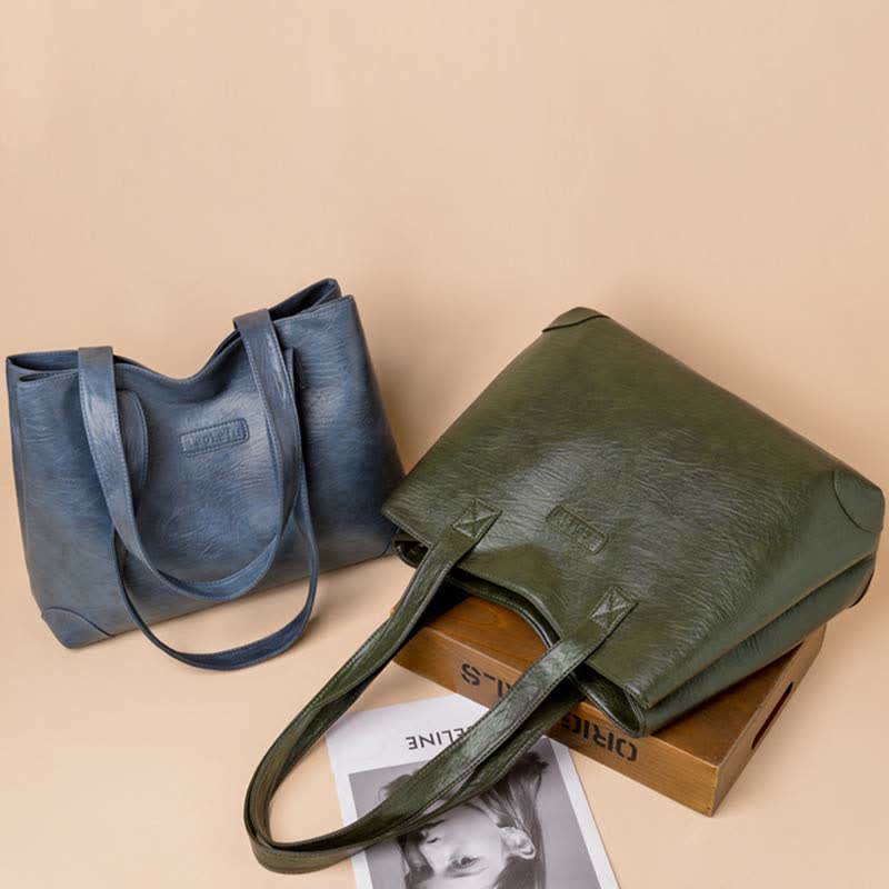 Damen Handtasche aus weichem Kunstleder mit zwei Fächern, Schultertasche