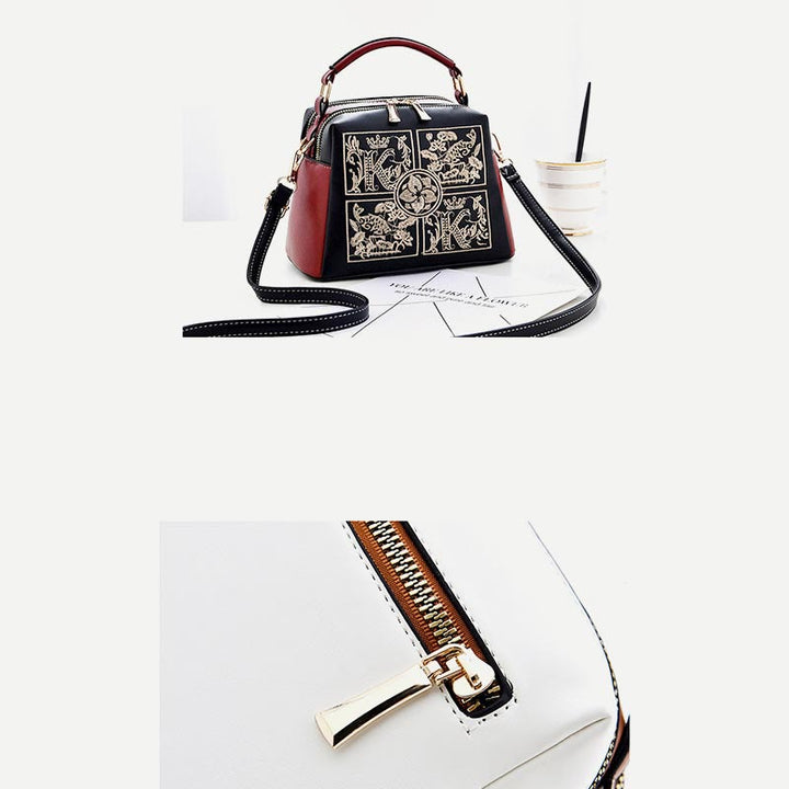 Top-Griff-Tasche für Damen, bestickte tragbare Umhängetasche aus Leder