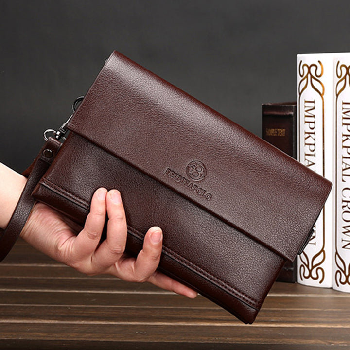 Leder-Clutch für Herren mit drei Fächern, Organizer, Handgelenktasche, Geldbörse